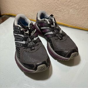 Salomon Black and Purple Athletic Shoes with Breathable Mesh